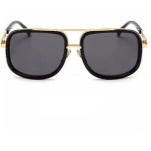 New Men's Retro OverSIZED Gold Rim Square Sunglasses Dark Lens Streetwear